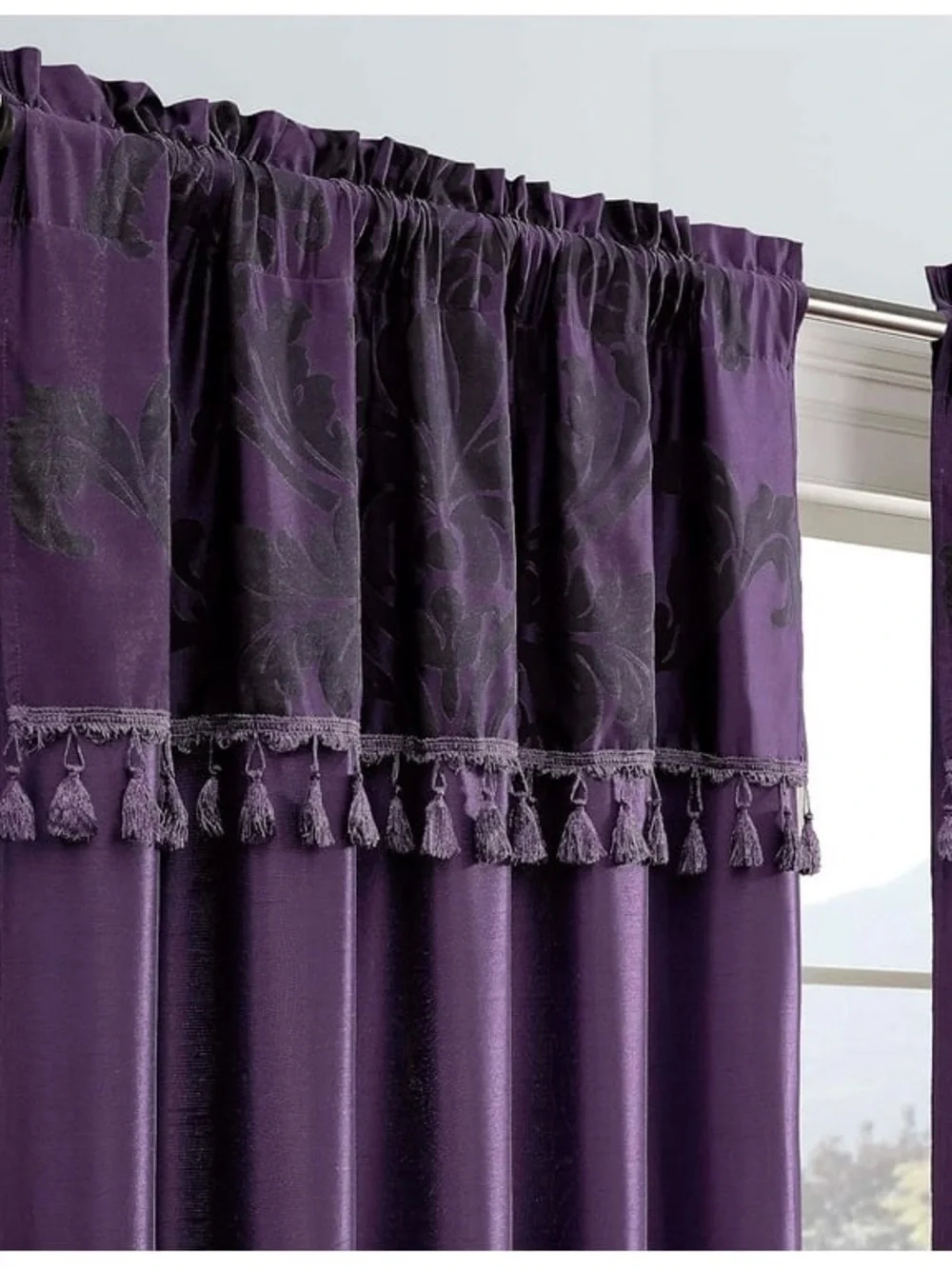Purple Tassel Top Decorative Window Curtain set
